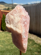 Pink Amethyst Druzy Slice on Gold Metal Stand - Natural Crystal Display