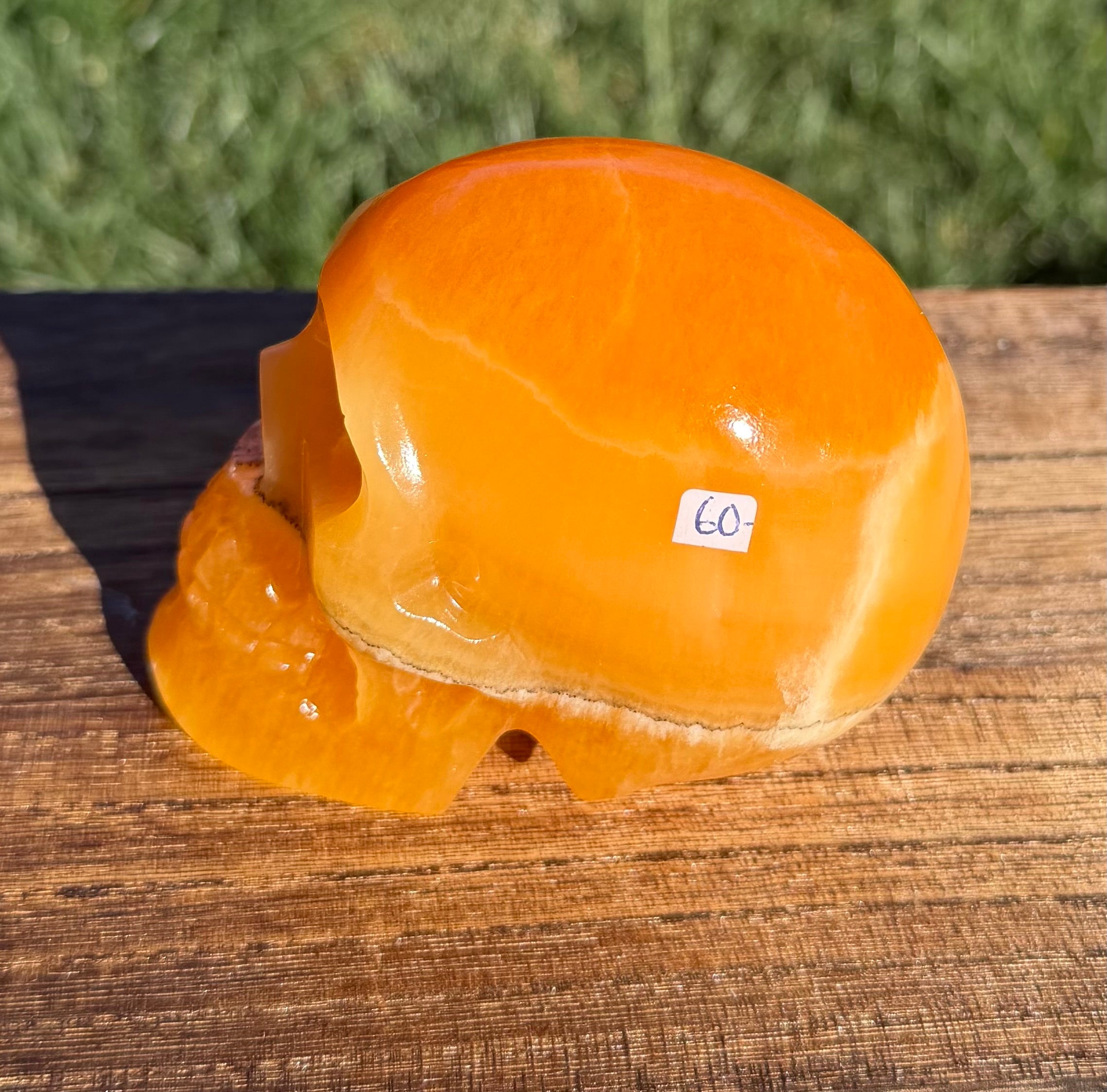 Gorgeous Honey Calcite Skull Carving - Banded Orange Calcite Crystal Skull