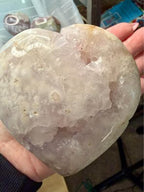 Amazing Large Pink Flower Agate Heart – Druzy Quartz Stone Decor