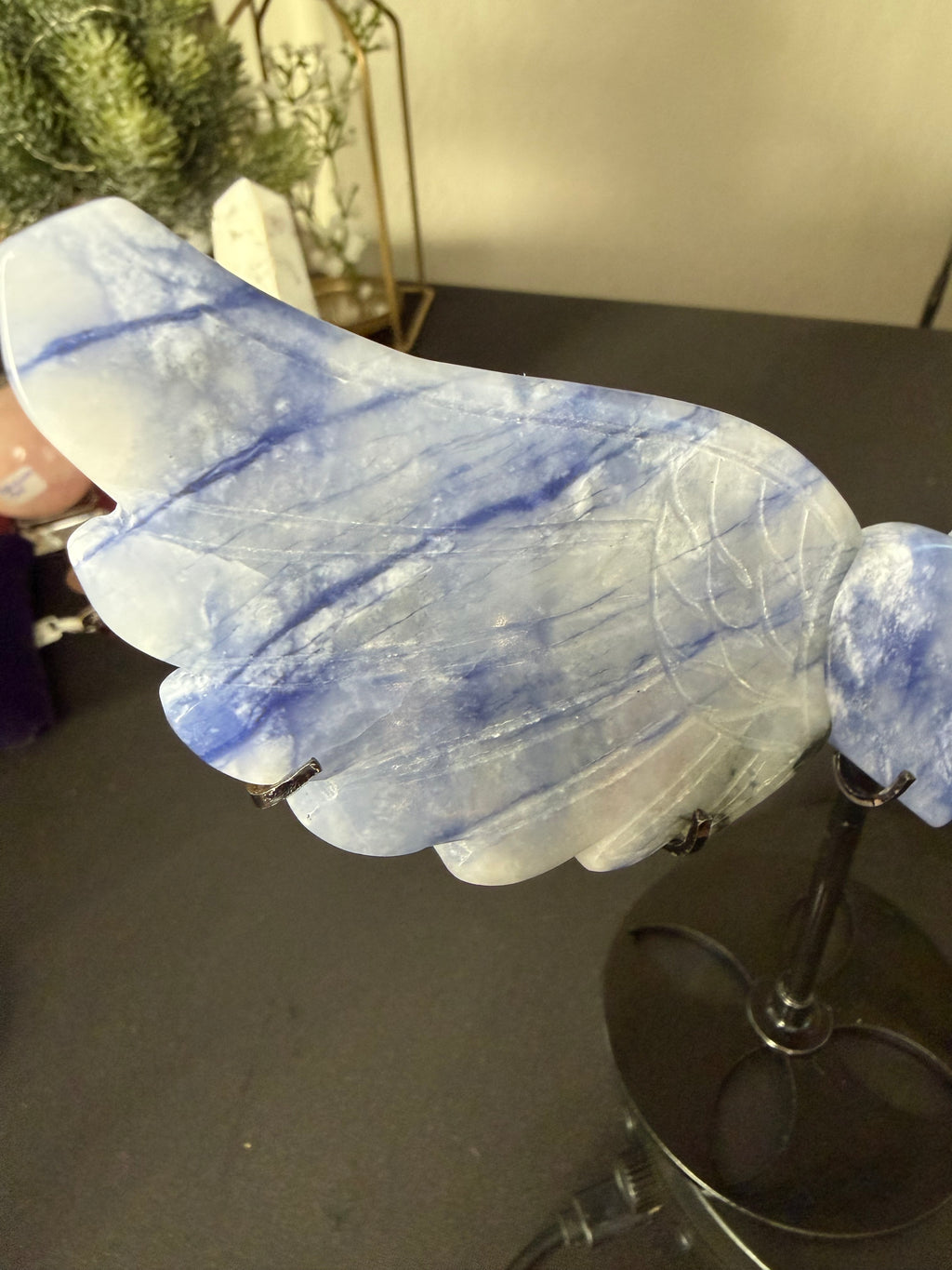 Natural Blue Sodalite Hackmanite Angel Wings with Heart Center