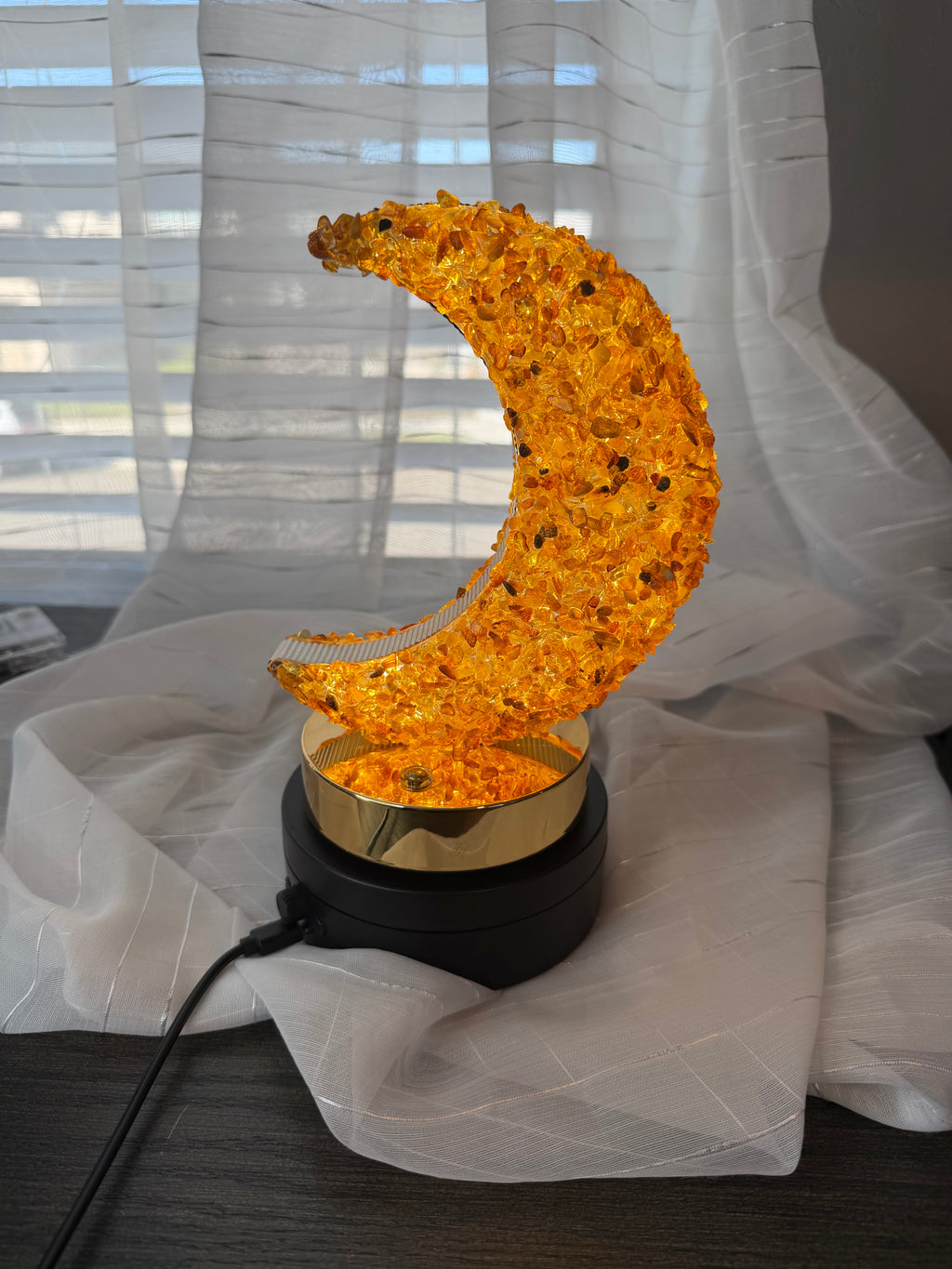 Amber Crystal Moon Lamp - Dimmable