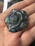 Hand Carved Labradorite Rose Flower, Blue Flash Mini Crystal Carving