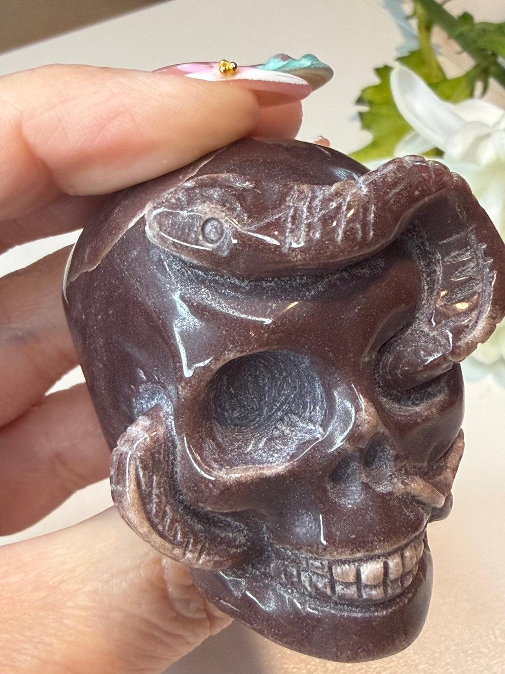 Purple Aventurine Snake Skull Carving! Unique piece!
