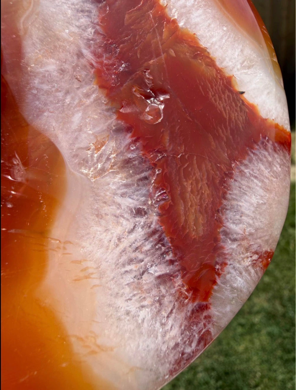 Beautiful Carnelian Agate Crescent Moon on Stand - Orange Red Natural Stone Decor