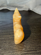 Hand Carved Natural Mexican Orange Calcite Coyote Howling Figurine Mineral Specimen