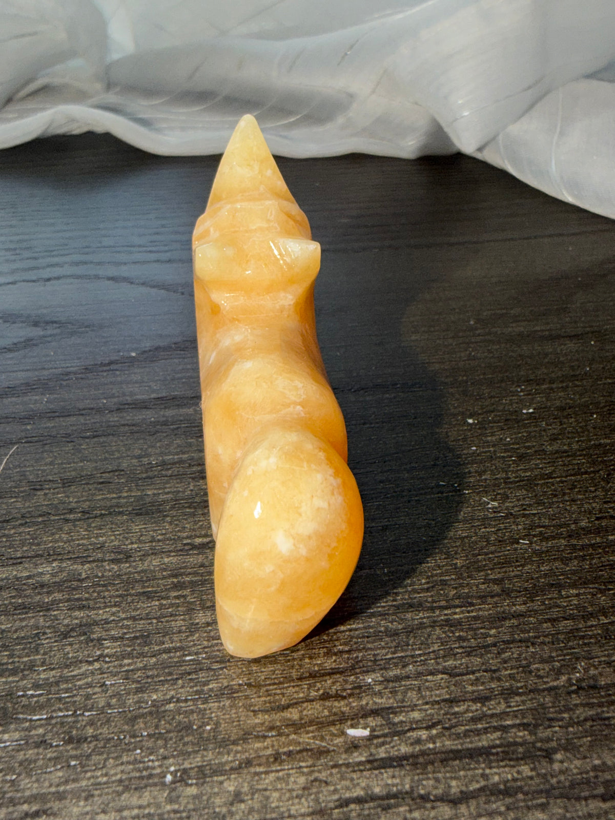Hand Carved Natural Mexican Orange Calcite Coyote Howling Figurine Mineral Specimen