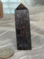 Arfvedsonite Polished Crystal Tower 2.5" - Black Stone with Blue Flash
