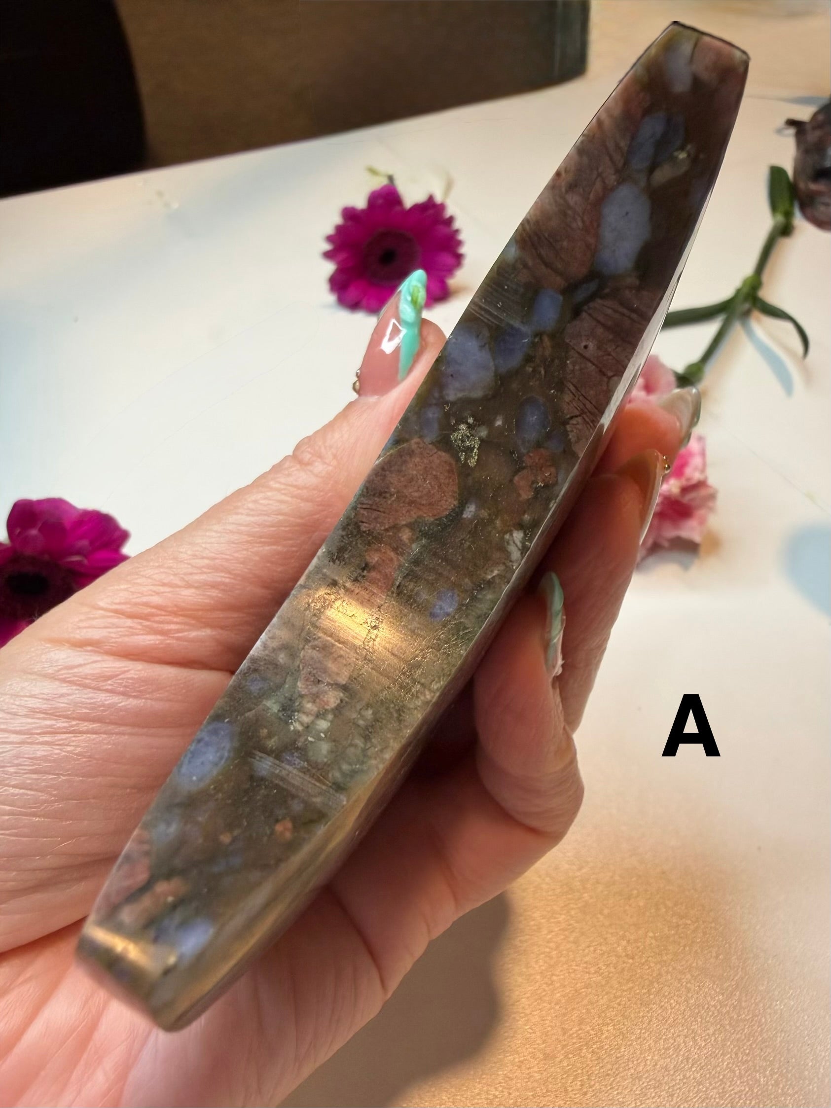 Que Sera Jasper Crescent Moon Carvings