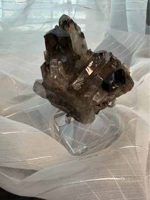 Natural Smoky Quartz Crystal Cluster on Stand