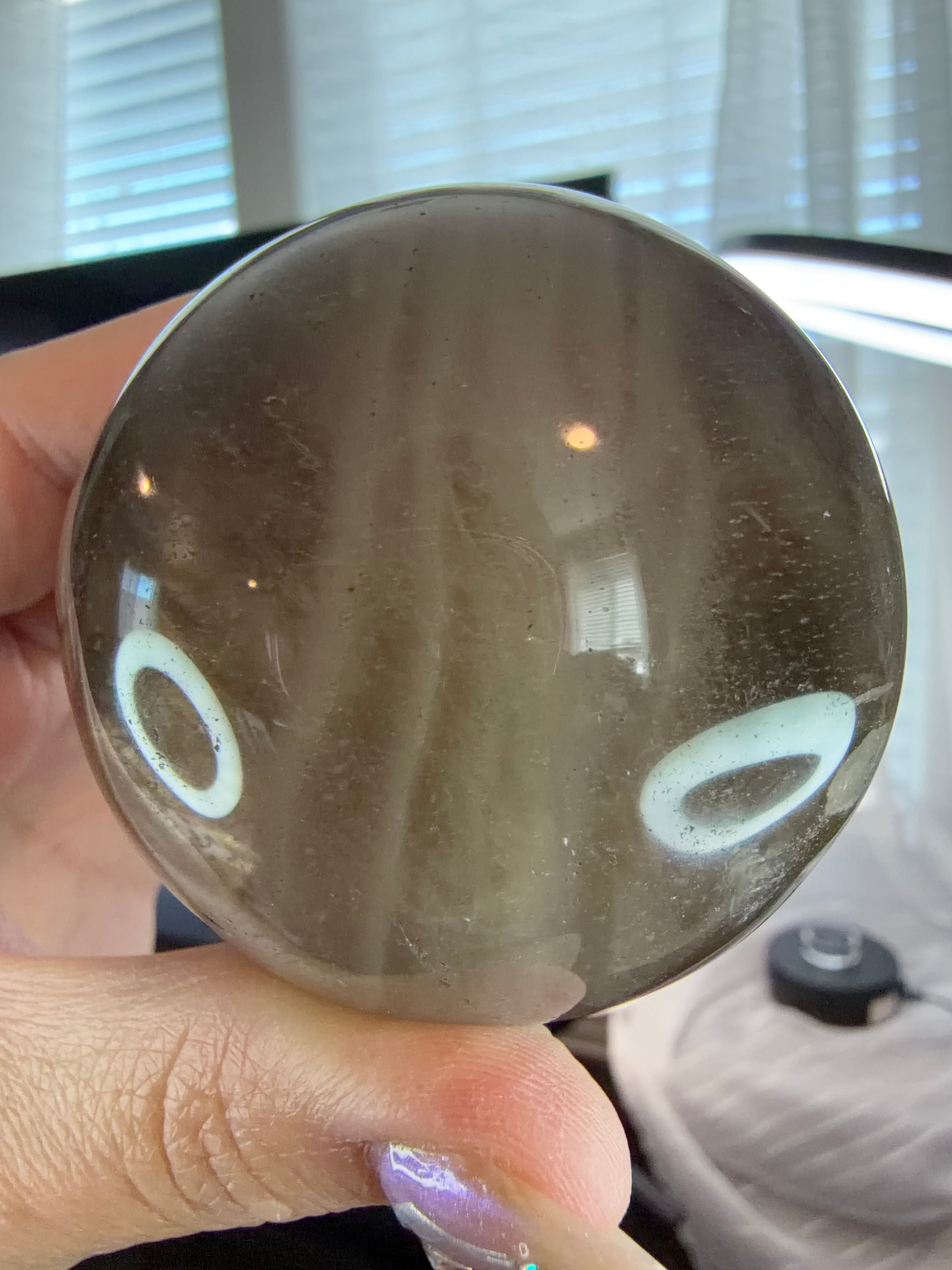 Smoky Quartz Crystal Sphere 61.8mm - Rainbow Inclusions - Natural Stone Home Decor