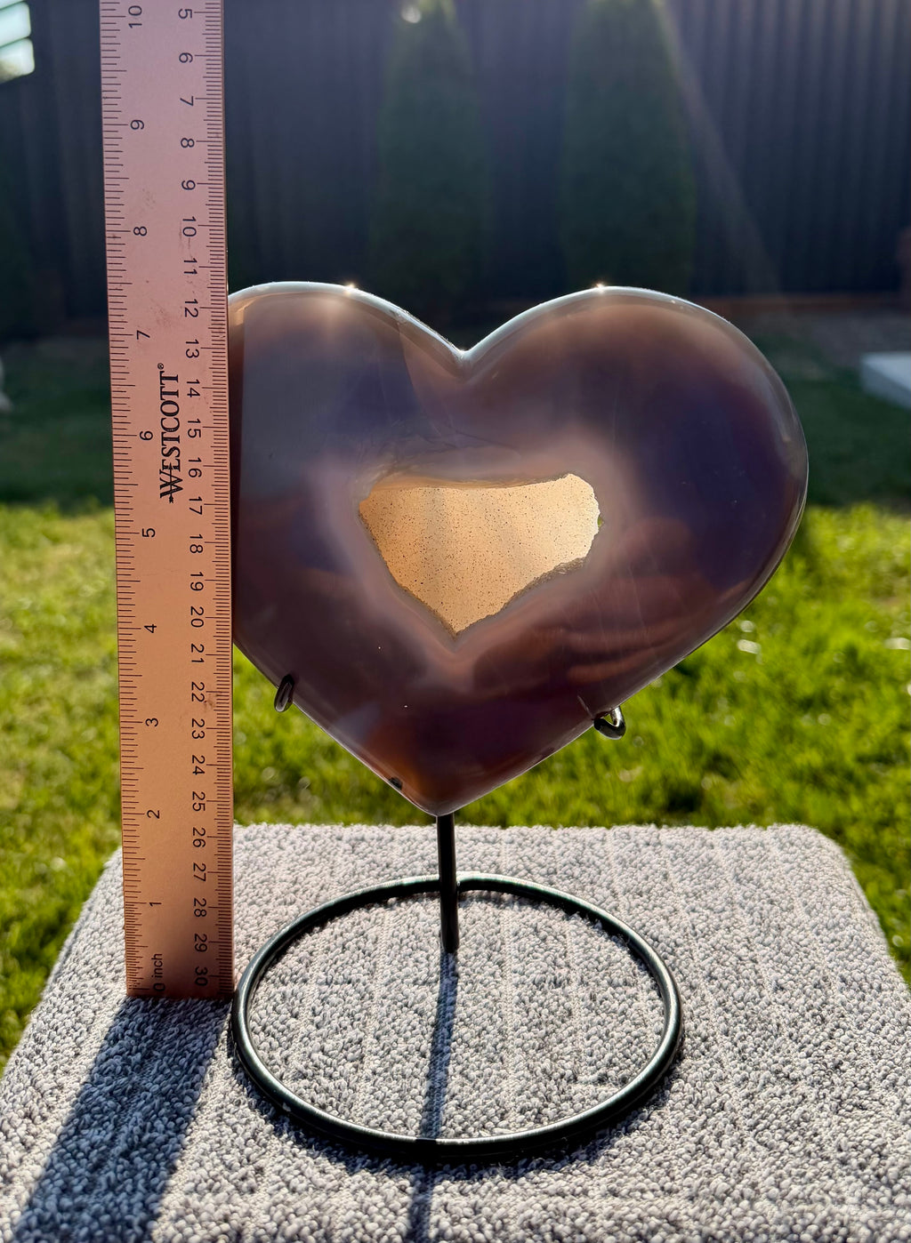 Gorgeous XL Druzy Blue Agate Heart on Stand - 2lb 11oz Banded w/ Sparkly Crystal Pocket