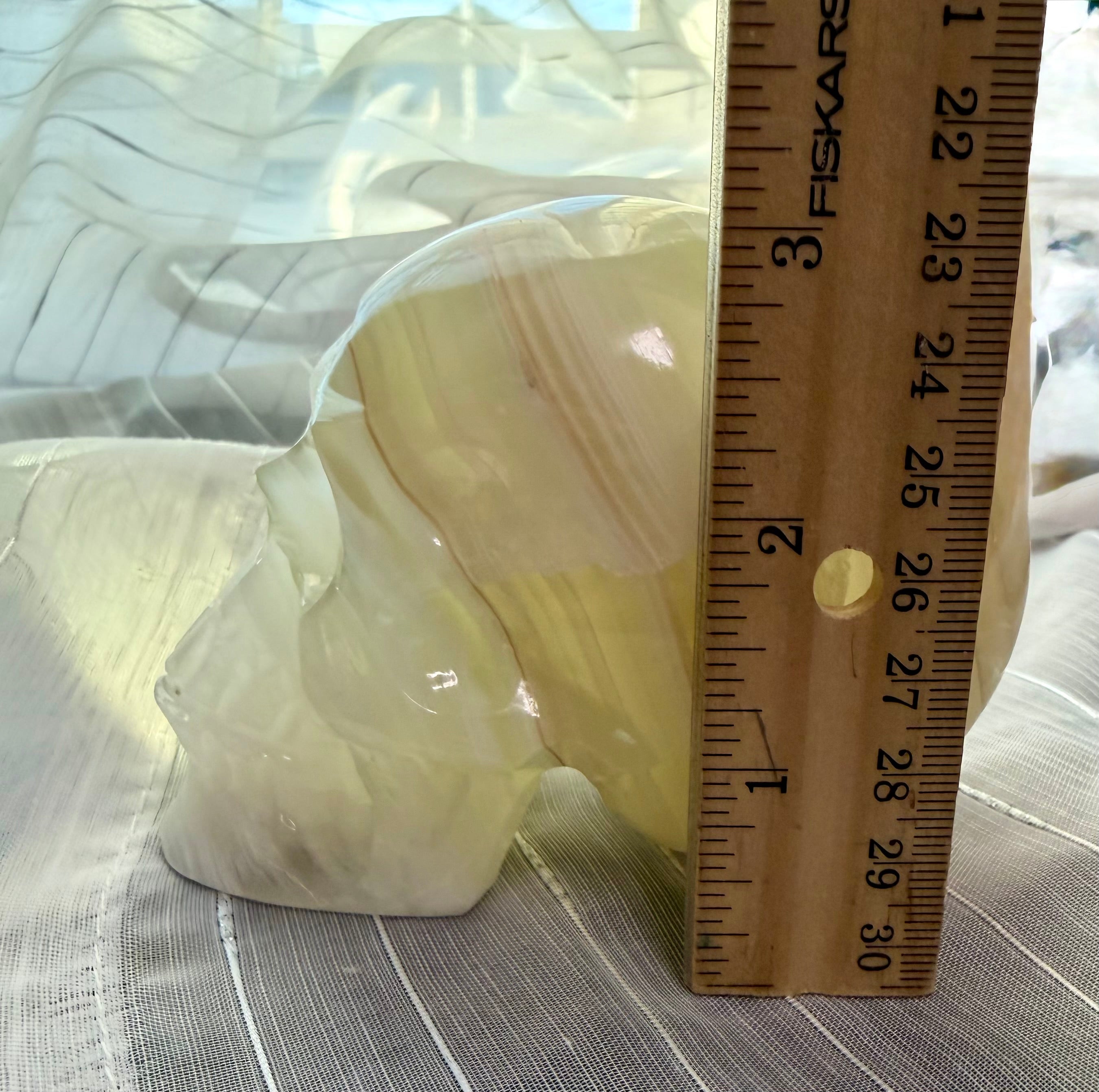 Mexican Green Onyx Skull Carving - UV Reactive Banded Calcite