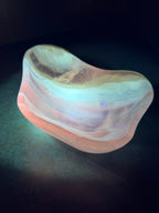 Polished Amber Onyx Bowl - Freeform Banded Stone Dish, UV Reactive