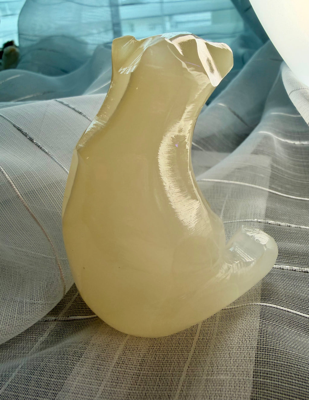 Hand Carved Amber Onyx Polar Bear from Mexico - UV Reactive Stone Figurine