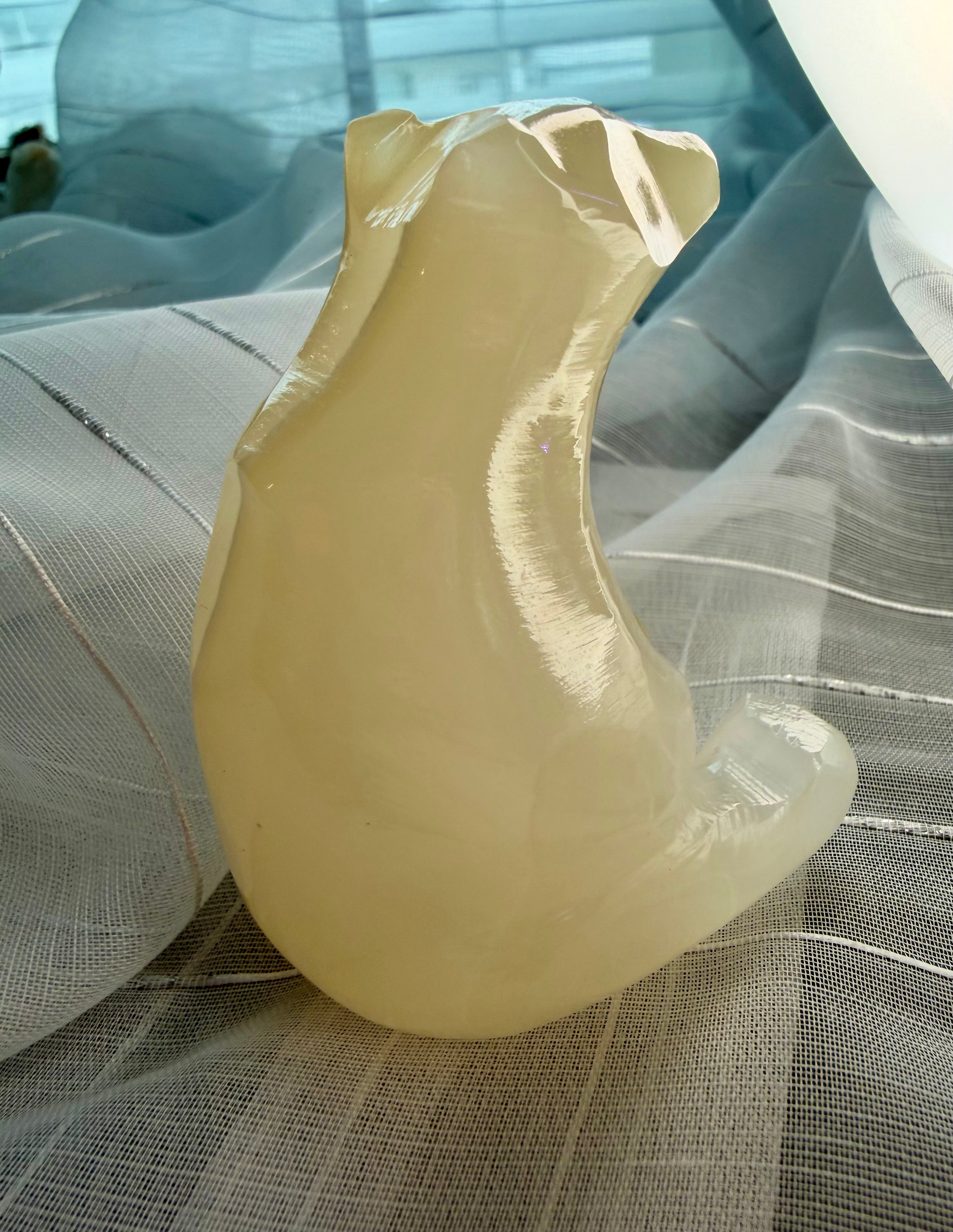 Hand Carved Amber Onyx Polar Bear from Mexico - UV Reactive Stone Figurine