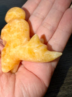 Hand Carved Natural Mexican Orange Calcite Coyote Howling Figurine Mineral Specimen