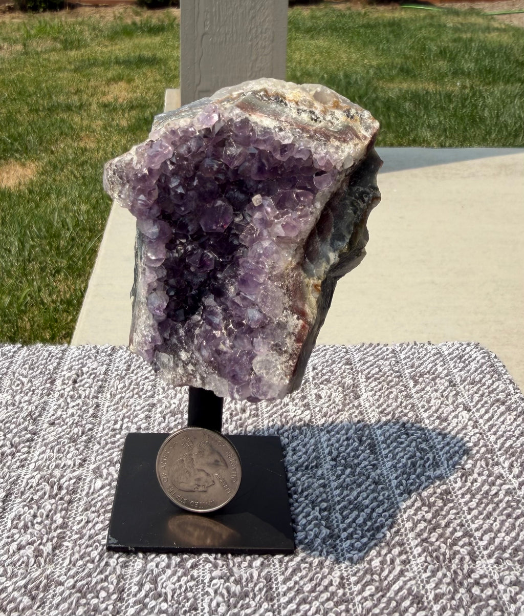 Brazilian Amethyst Cluster on Metal Stand - Natural Crystal Display 12.5 oz