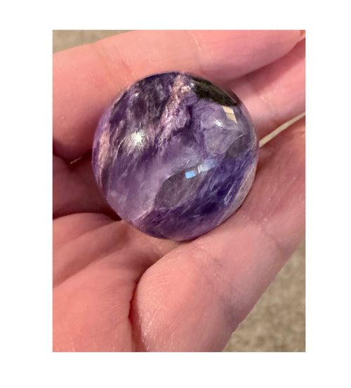 29mm AB Grade Russian Charoite Sphere - Purple Silky Crystal Ball with Stand
