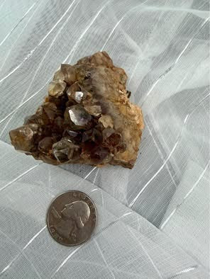 Natural Smoky Brown Stone Cluster with Golden Needle Inclusions