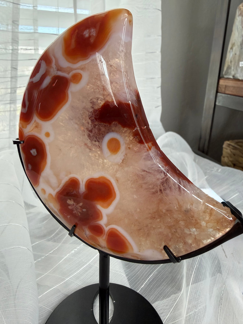 Carnelian Agate Crescent Moon with Stand