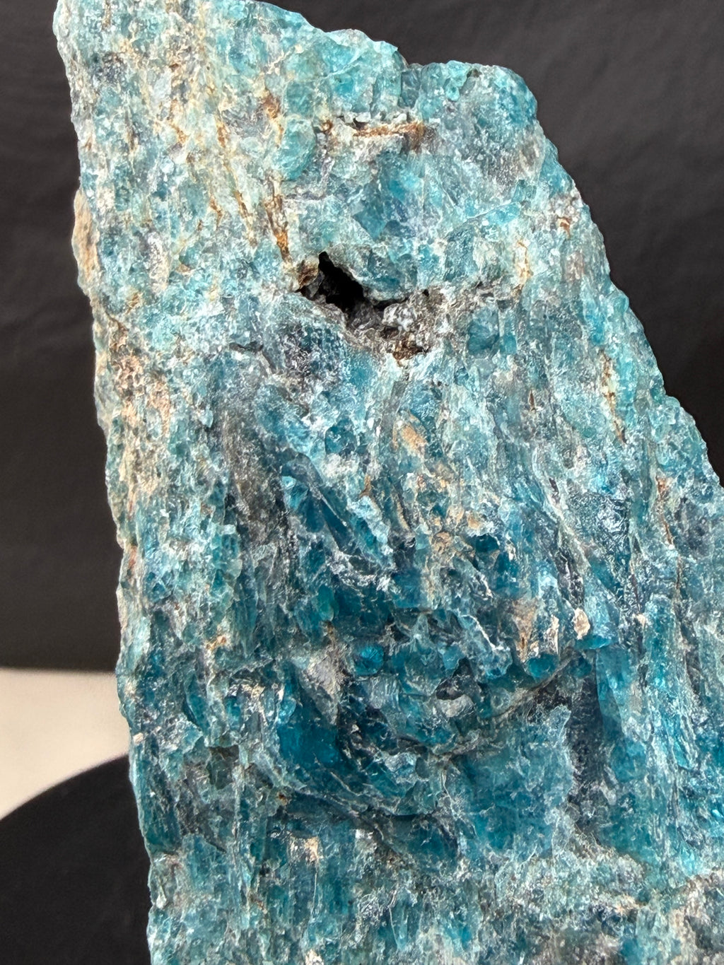 Raw Blue Apatite Stone on Stand