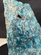 Raw Blue Apatite Stone on Stand