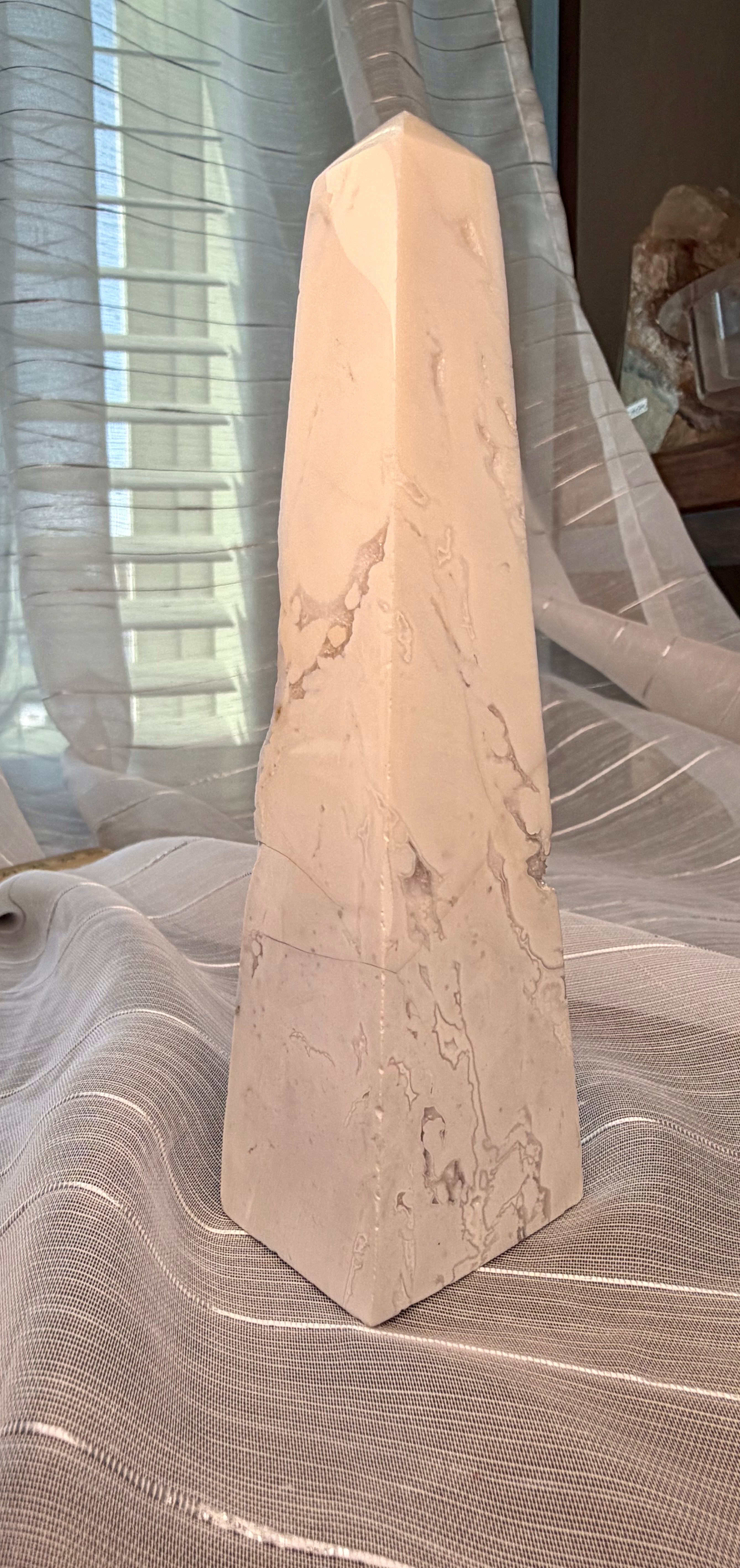 Polished White Druzy
Quartz Tower Obelisk -
Natural Mineral Specimen