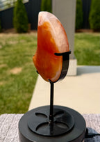 Carnelian Agate Crescent Moon on Stand - Natural Orange Stone 7" Display