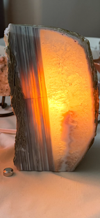 Natural Blue Banded Agate Lamp - Quartz Center with Green Rind