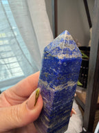 Lapis Lazuli Polished Crystal Tower 4.25" - Deep Blue with Pyrite