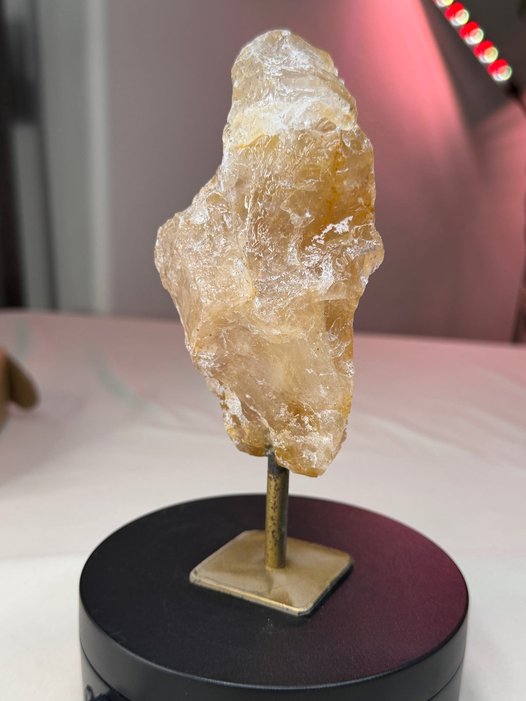Golden Hematoid Quartz Stone on Stand - Raw Natural Mineral Display