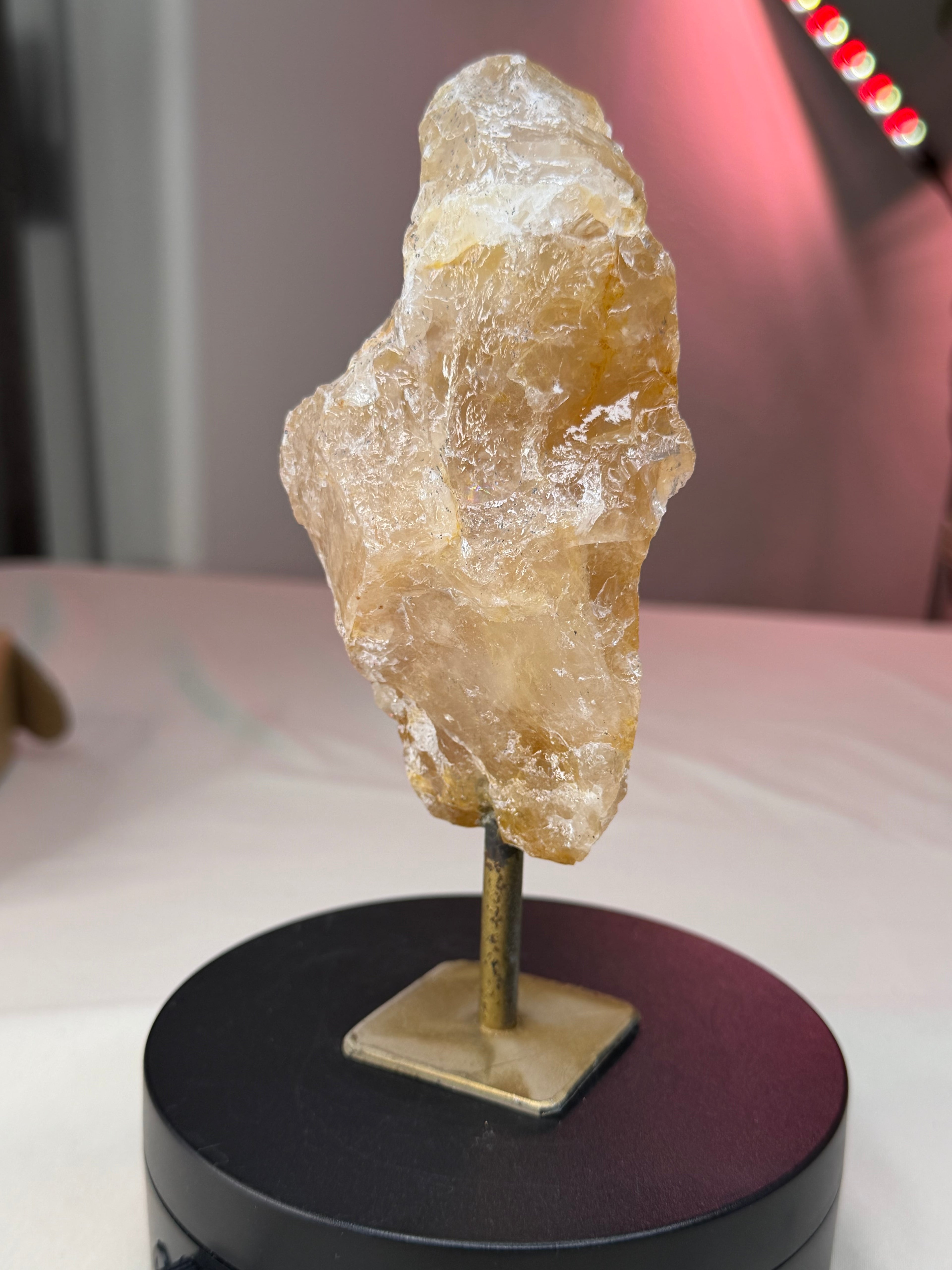 Golden Hematoid Quartz Stone on Stand - Raw Natural Mineral Display