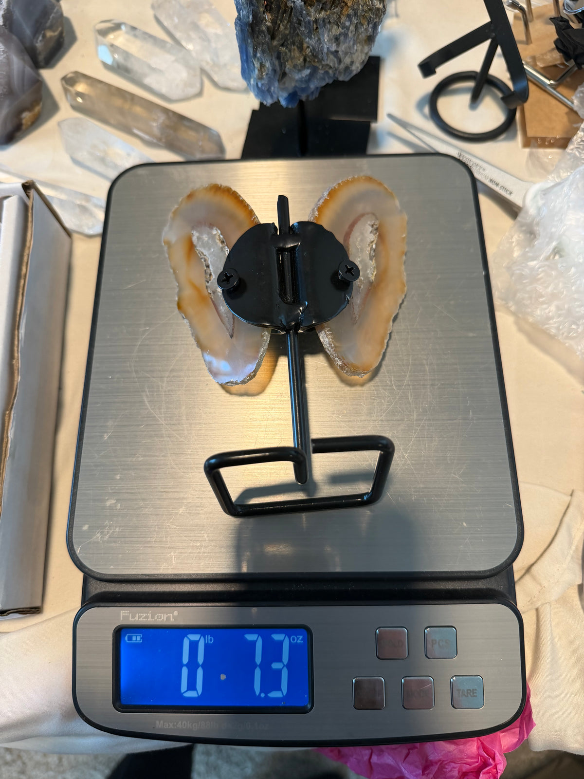 Natural Agate Butterfly Wings on Display Stand - 5.5" Mineral Sculpture - 7.3 oz