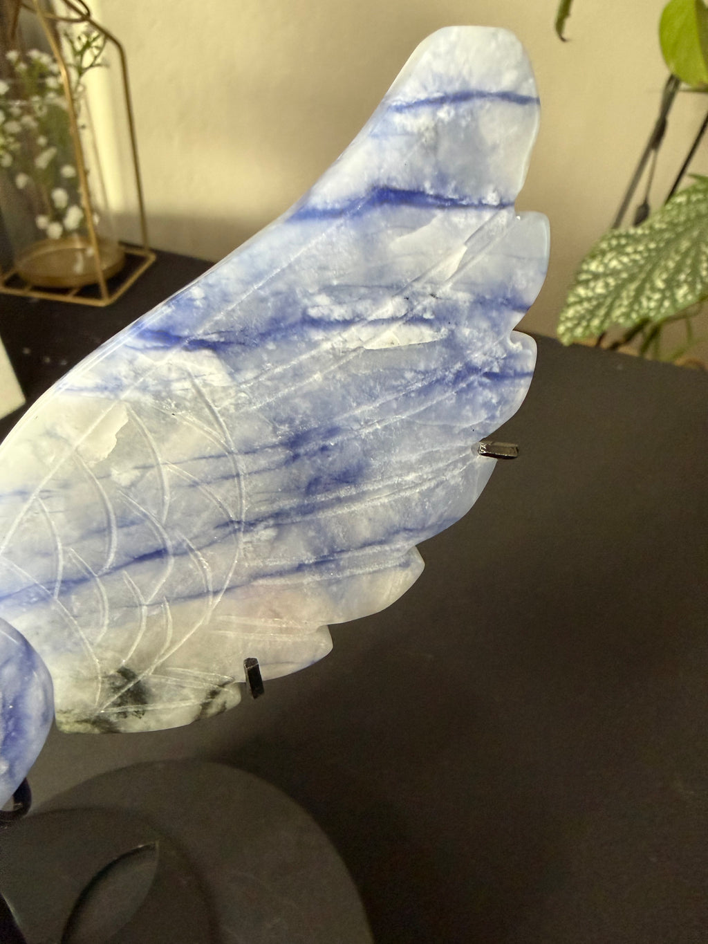 Natural Blue Sodalite Hackmanite Angel Wings with Heart Center