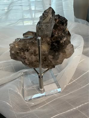 Natural Smoky Quartz Crystal Cluster on Stand