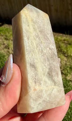 Blue Moonstone Sunstone Crystal Tower Point - Flashy Home Decor