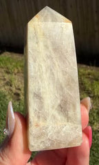Blue Moonstone Sunstone Crystal Tower Point - Flashy Home Decor