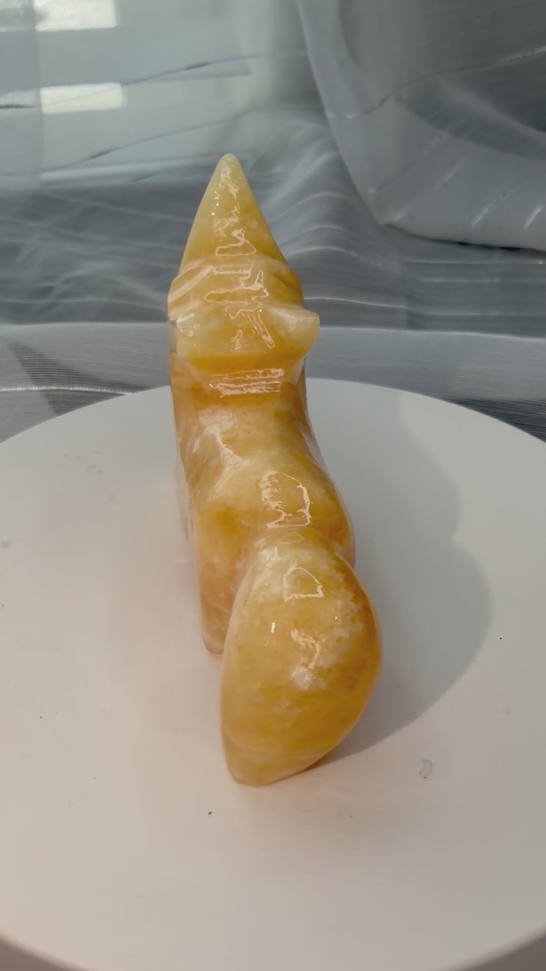 Hand Carved Natural Mexican Orange Calcite Coyote Howling Figurine Mineral Specimen