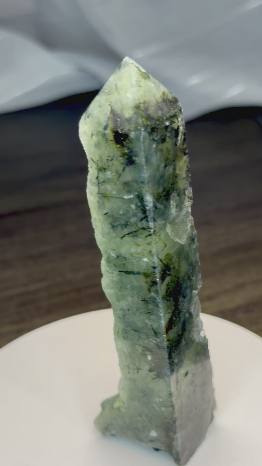 Prehnite with Epidote Crystal Tower Point - Half Polished Half Raw