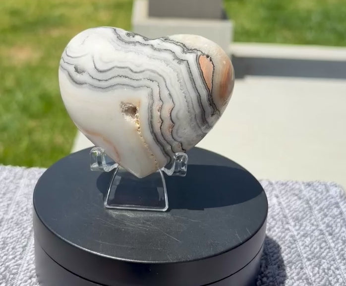 Stunning Zebra Calcite Puffy Heart 3" - Polished Banded Calcite Stone Decor