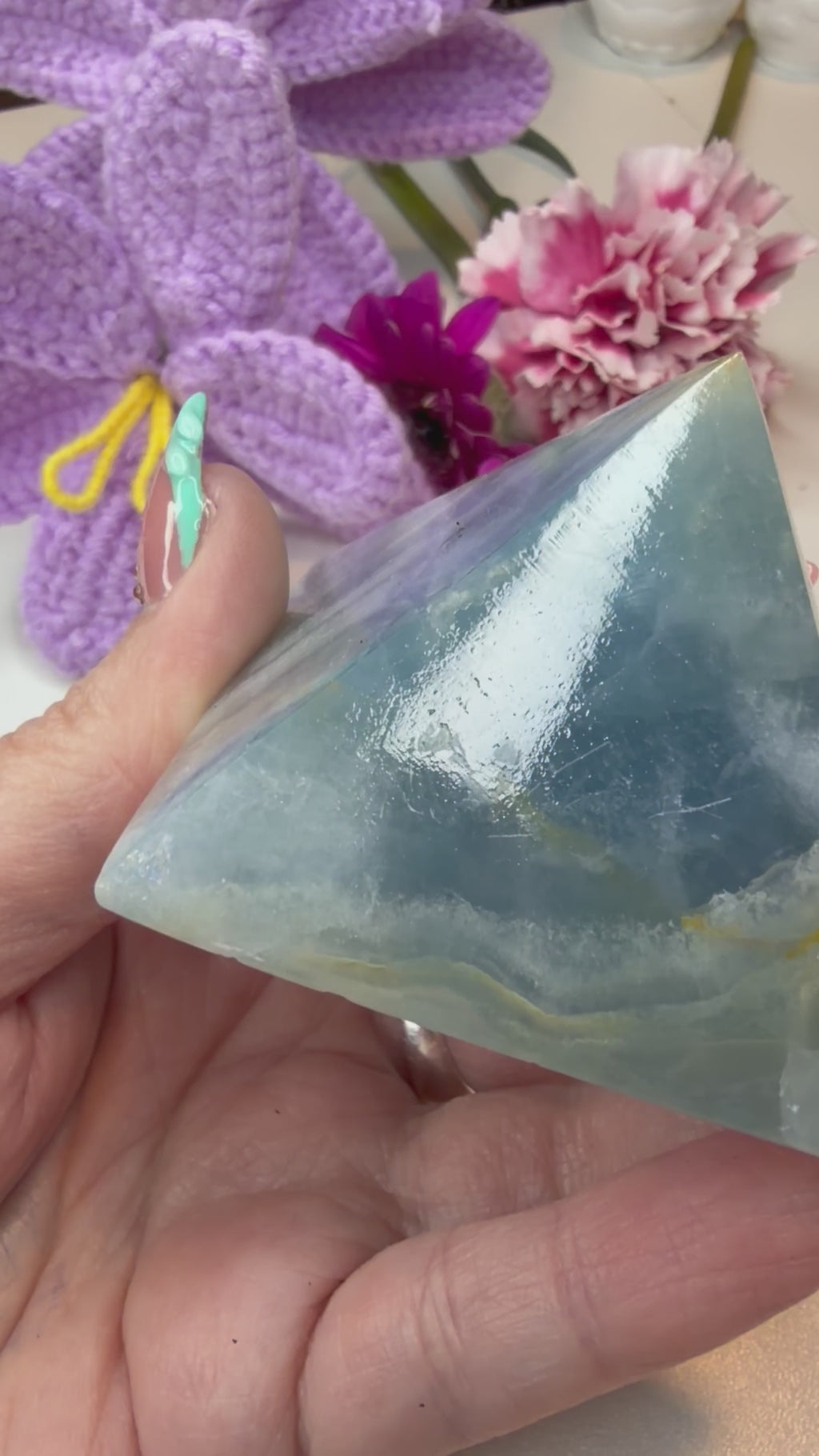 Imperfect Blue Onyx Pyramid - Natural Banded Stone Carving for Home Decor