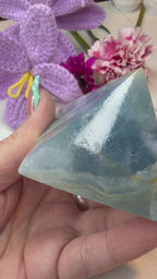 Imperfect Blue Onyx Pyramid - Natural Banded Stone Carving for Home Decor