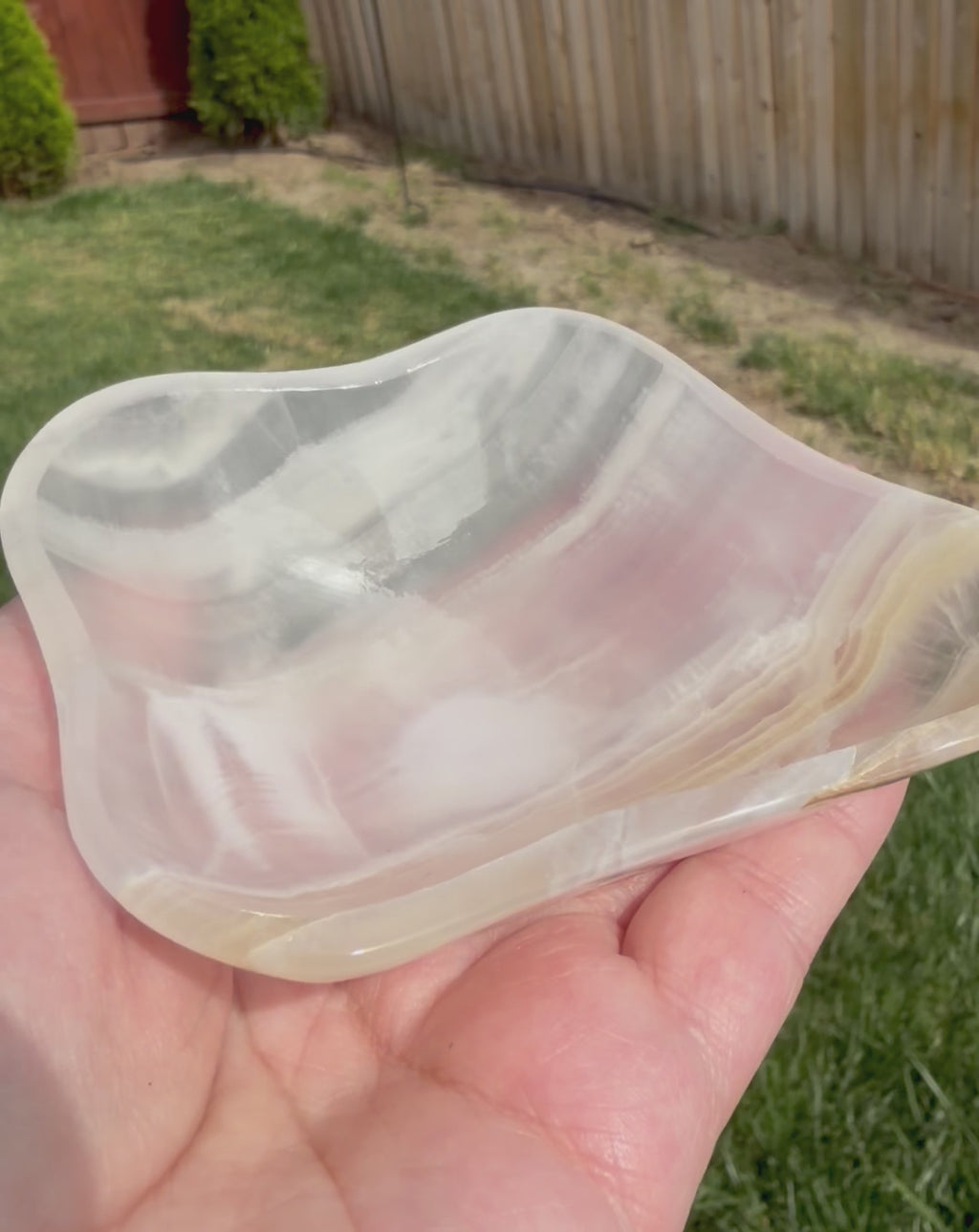 Polished Amber Onyx Bowl - Freeform Banded Stone Dish, UV Reactive