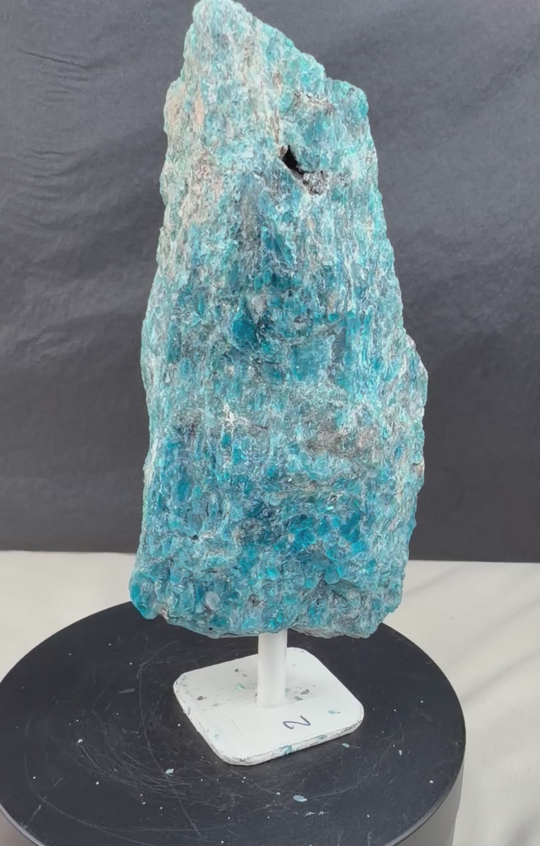 Raw Blue Apatite Stone on Stand