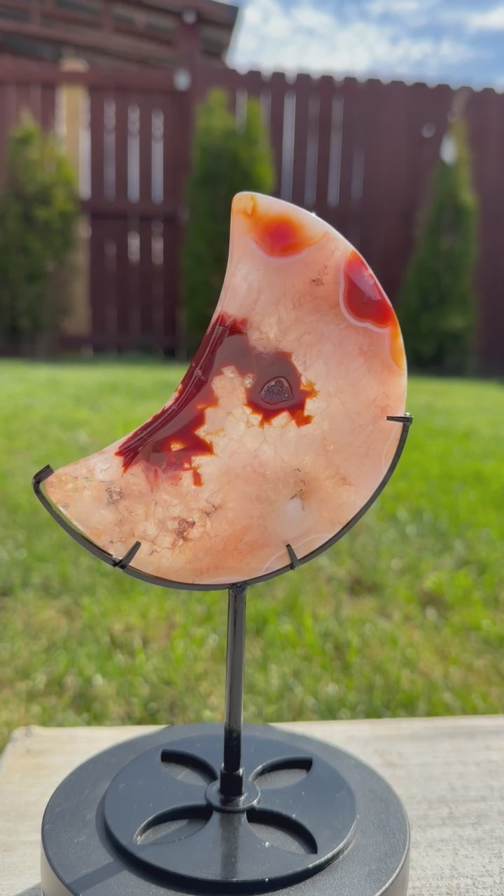 Carnelian Agate Crescent Moon with Stand