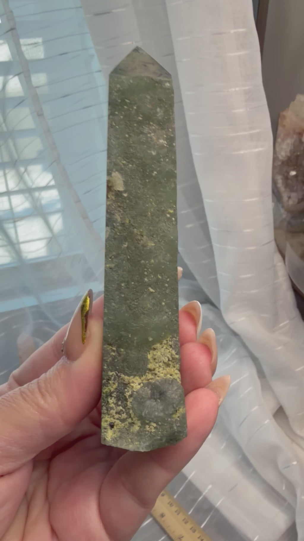 Prehnite Epidote Polished Crystal Tower 3.5" - Green Mineral Specimen