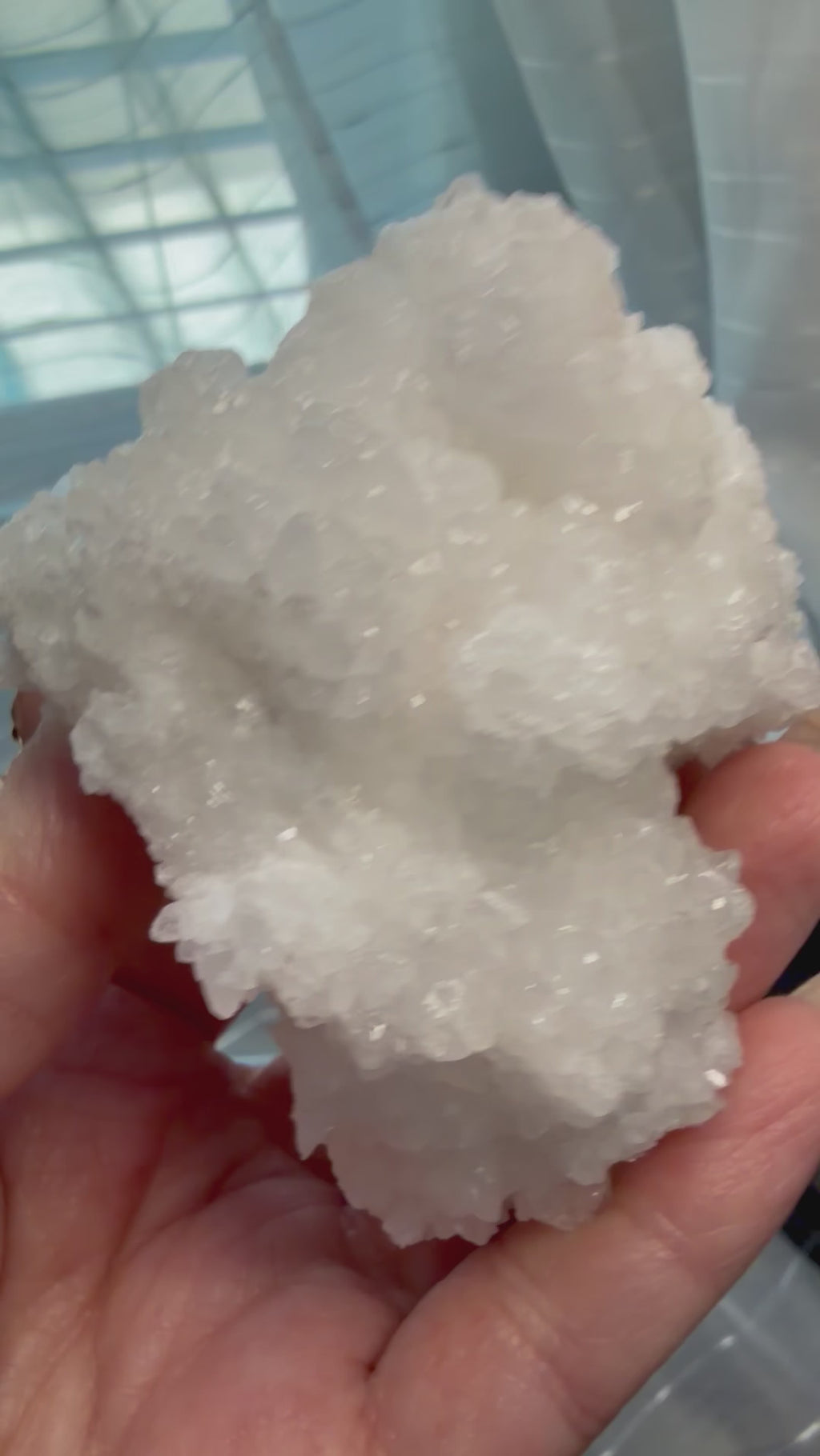 White Calcite Crystal
Cluster 3.5" -
Sparkling Mineral Specimen on Stand