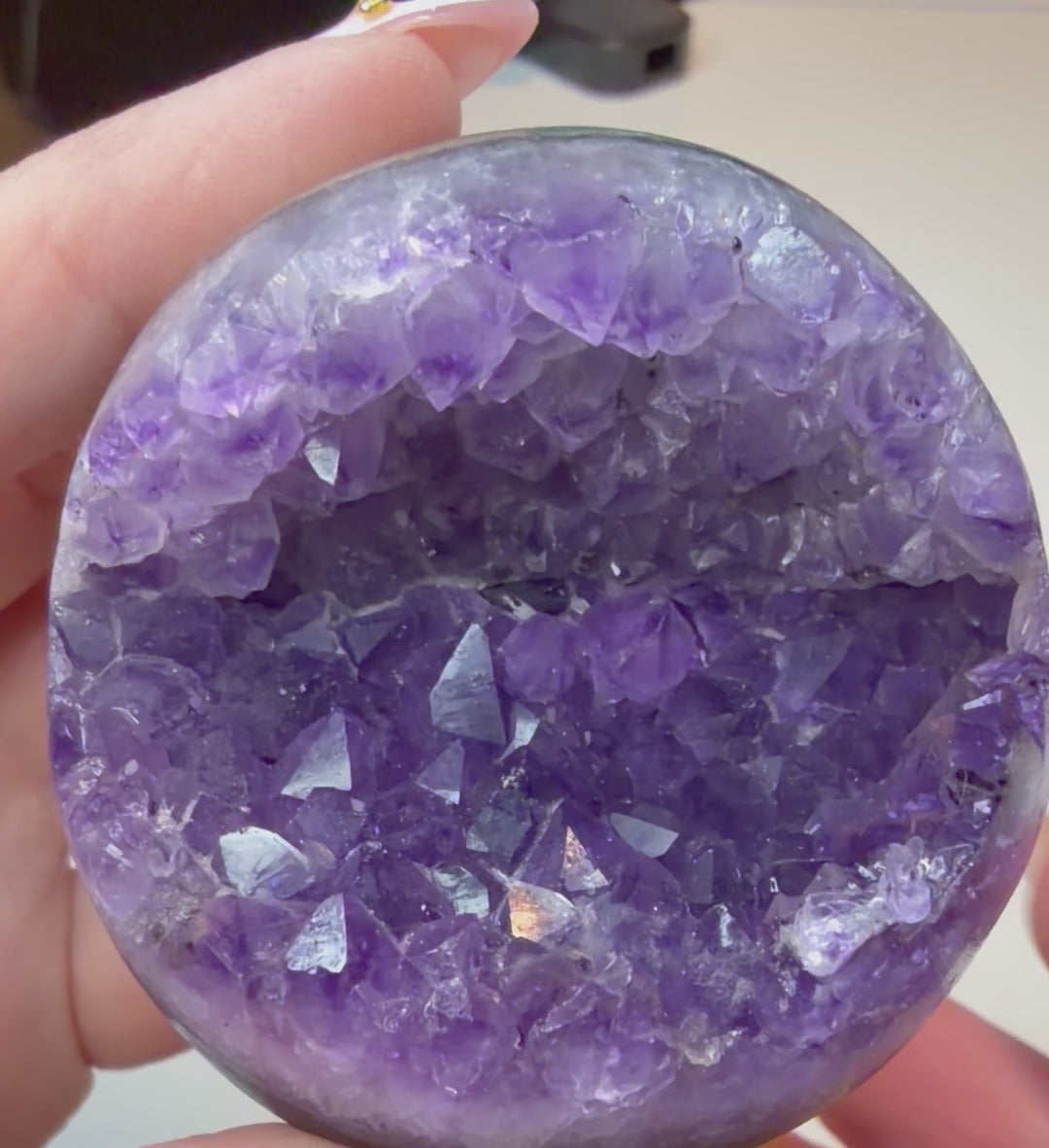 Amethyst ‘Pac-Man’ Geode Sphere with Stand - 60 mm