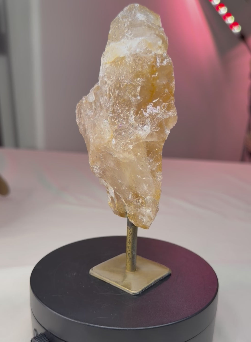 Golden Hematoid Quartz Stone on Stand - Raw Natural Mineral Display