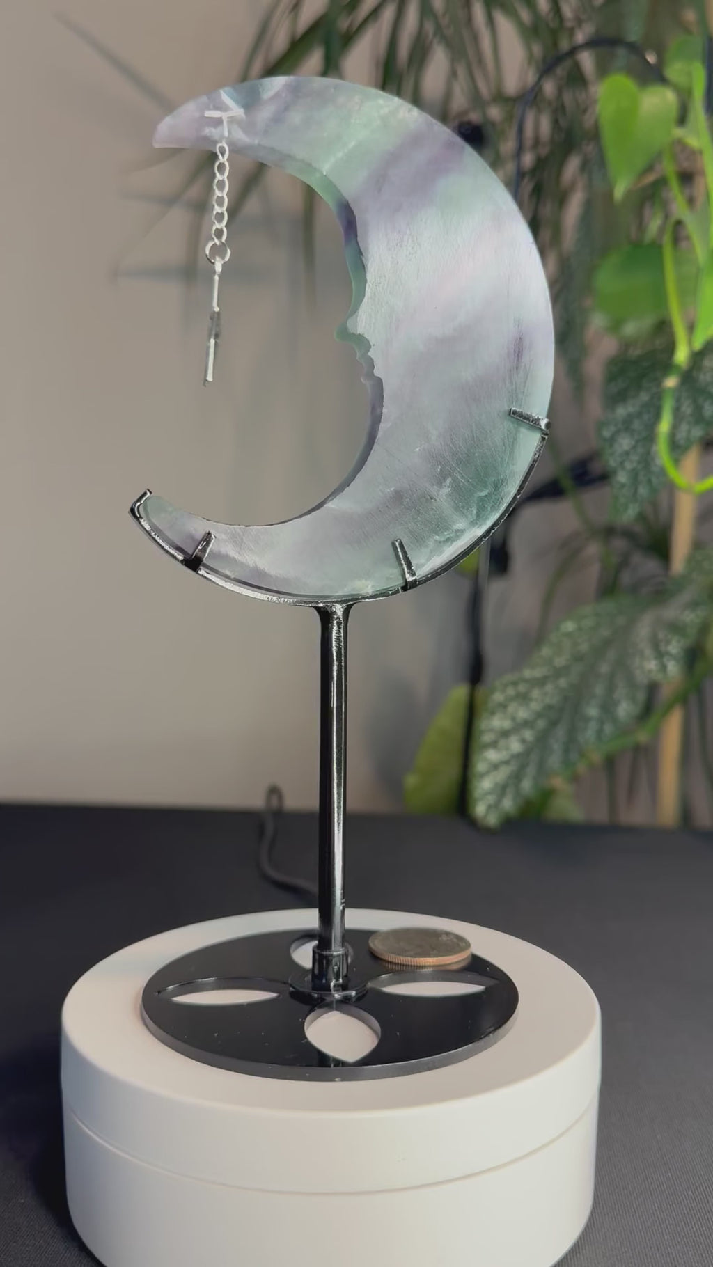 Beautiful Fluorite
Moon Carving with Dangling Metal Star